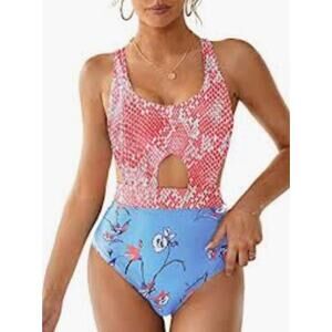 Mollybell Swimsuit Women’s Size S Beachwear One Piece Cutout Snake Print/Floral